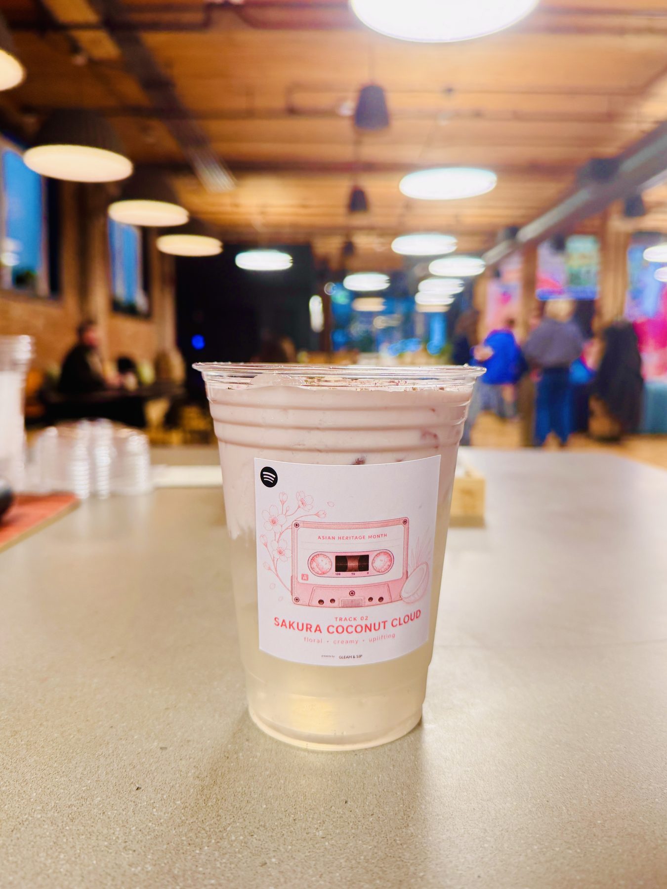 A complete Sakura Coconut Cloud drink at the Spotify activation
